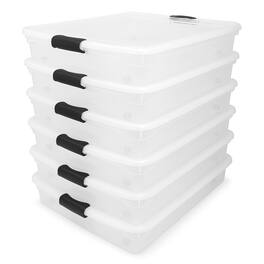 Homz - 56 Qt Full/Queen Underbed Plastic Latching Storage Container, 6 Pack - Clear