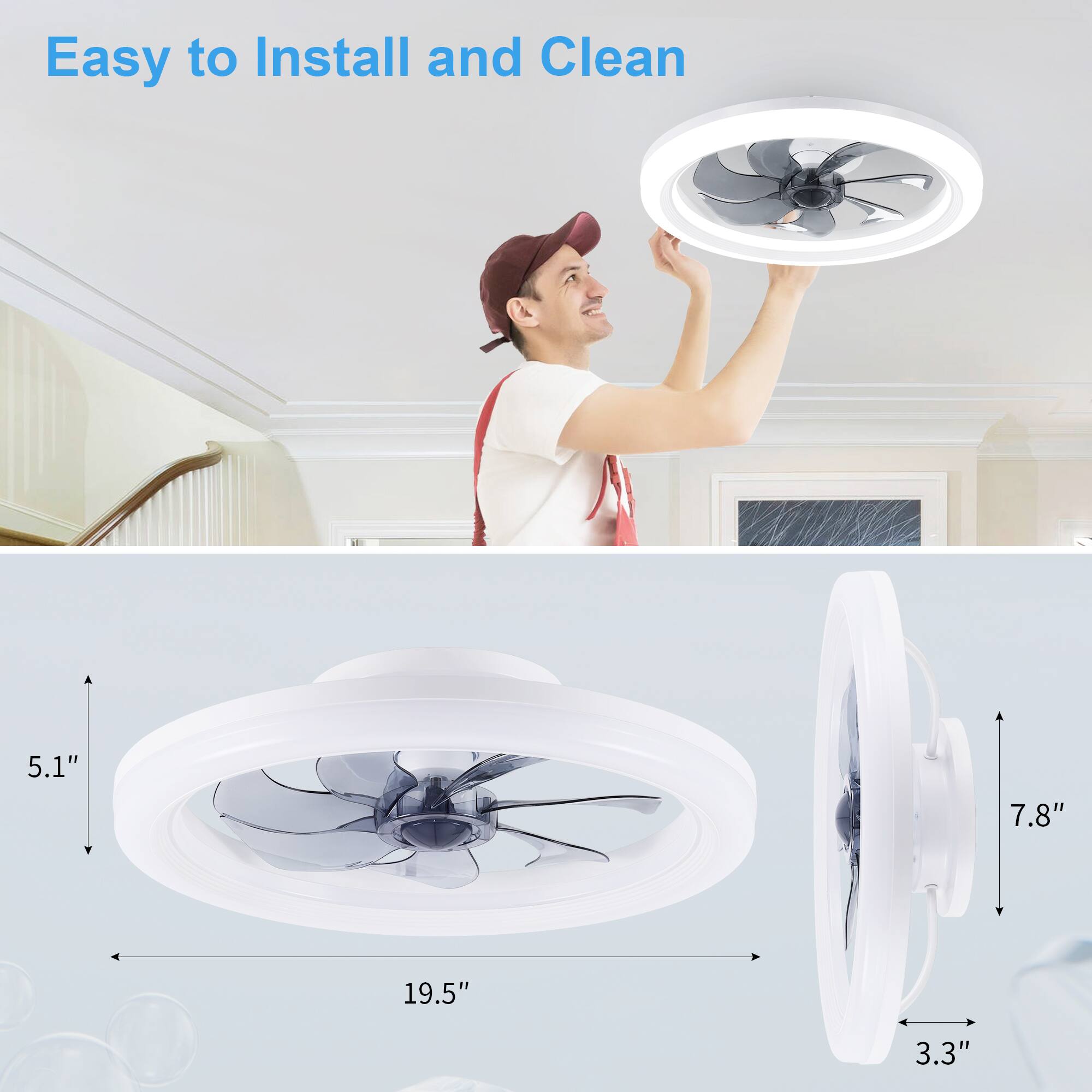 Easy to Install and Clean

5.1"  
19.5"  
7.8"  
3.3"