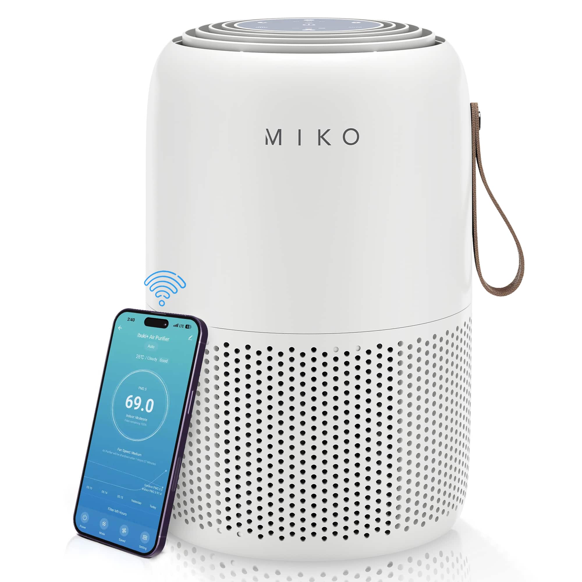 Miko - Smart Air Purifier with App Control – H13 True HEPA, 3-Stage Filtration, Covers 770 sq. ft., Ultra Quiet, for Home - White