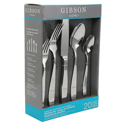 Gibson Home 21 Piece Flatware Set includes a variety of utensils such as forks, knives, spoons, and salad forks. The set is designed for a 4-person table setting and is made of stainless steel, making it durable and easy to clean. The set comes in a box, which is perfect for storage and organization.