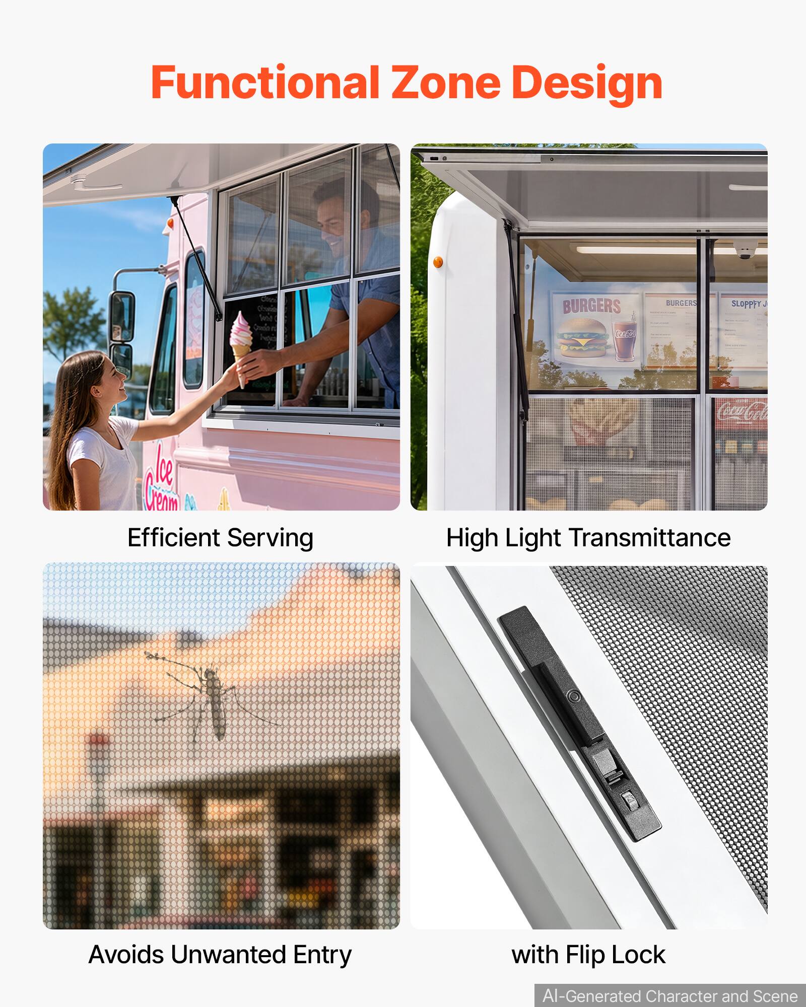 Functional Zone Design

Efficient Serving

High Light Transmittance

Avoids Unwanted Entry

with Flip Lock

AI-Generated Character and Scene
