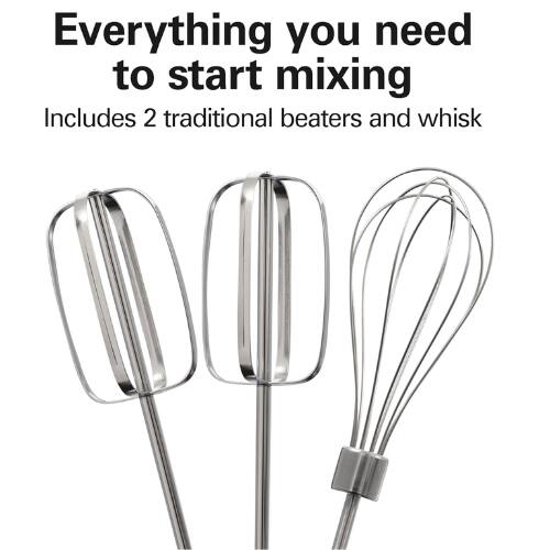 Everything you need to start mixing  
Includes 2 traditional beaters and whisk