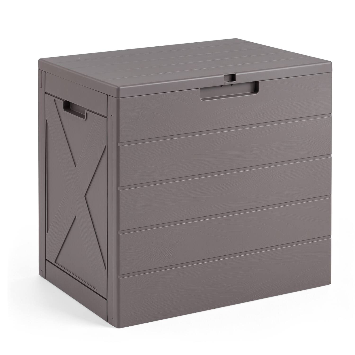 Left. WELLFOR - 25 Gallon Storage Bin with Lid Carry Handles and Lock Hole for Patio Furniture Accessories - Gray.