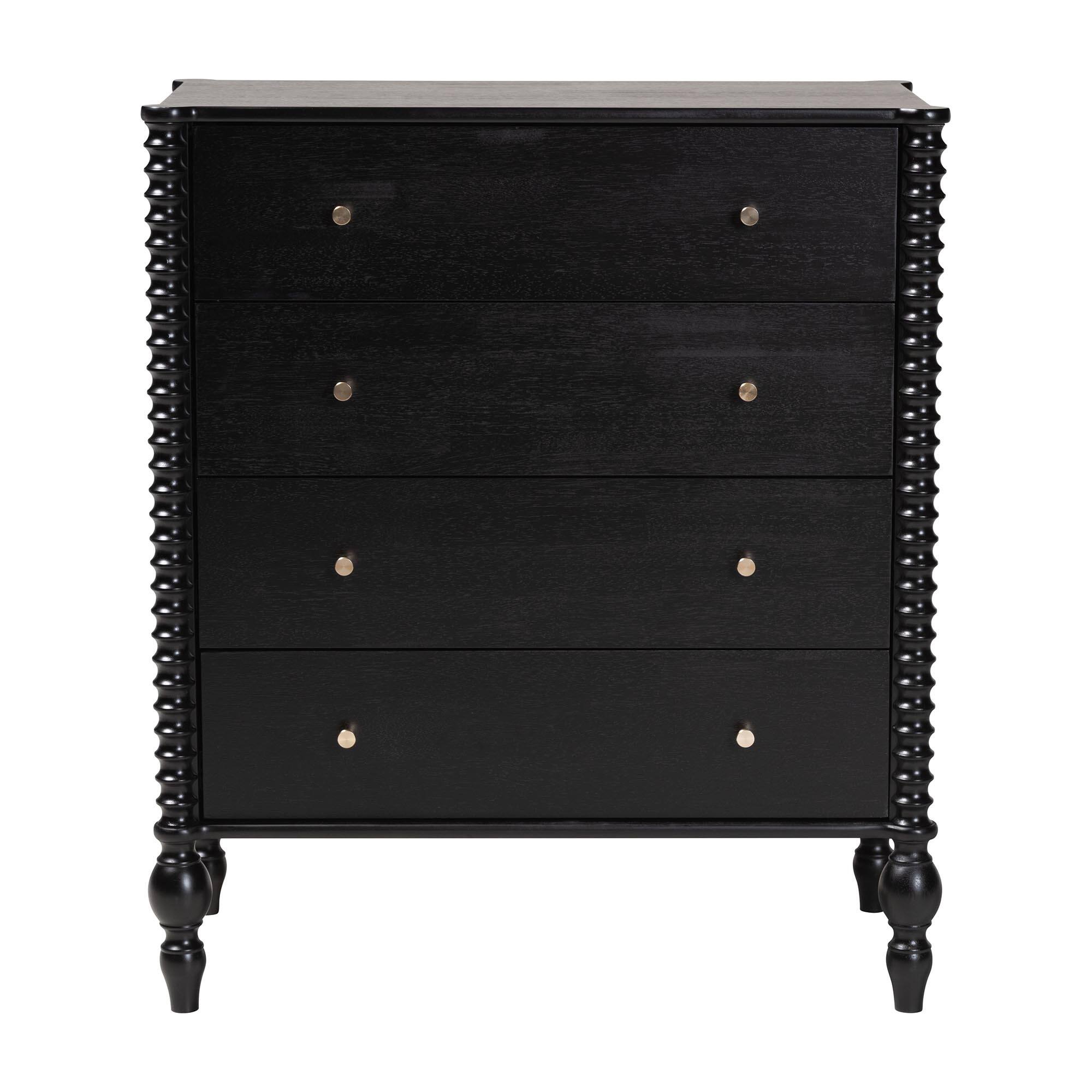 Back. Baxton Studio - Callison Spindle Chest - 4-Drawer Farmhouse Vertical Cabinet with Turned Accents for Bedroom, - Black.