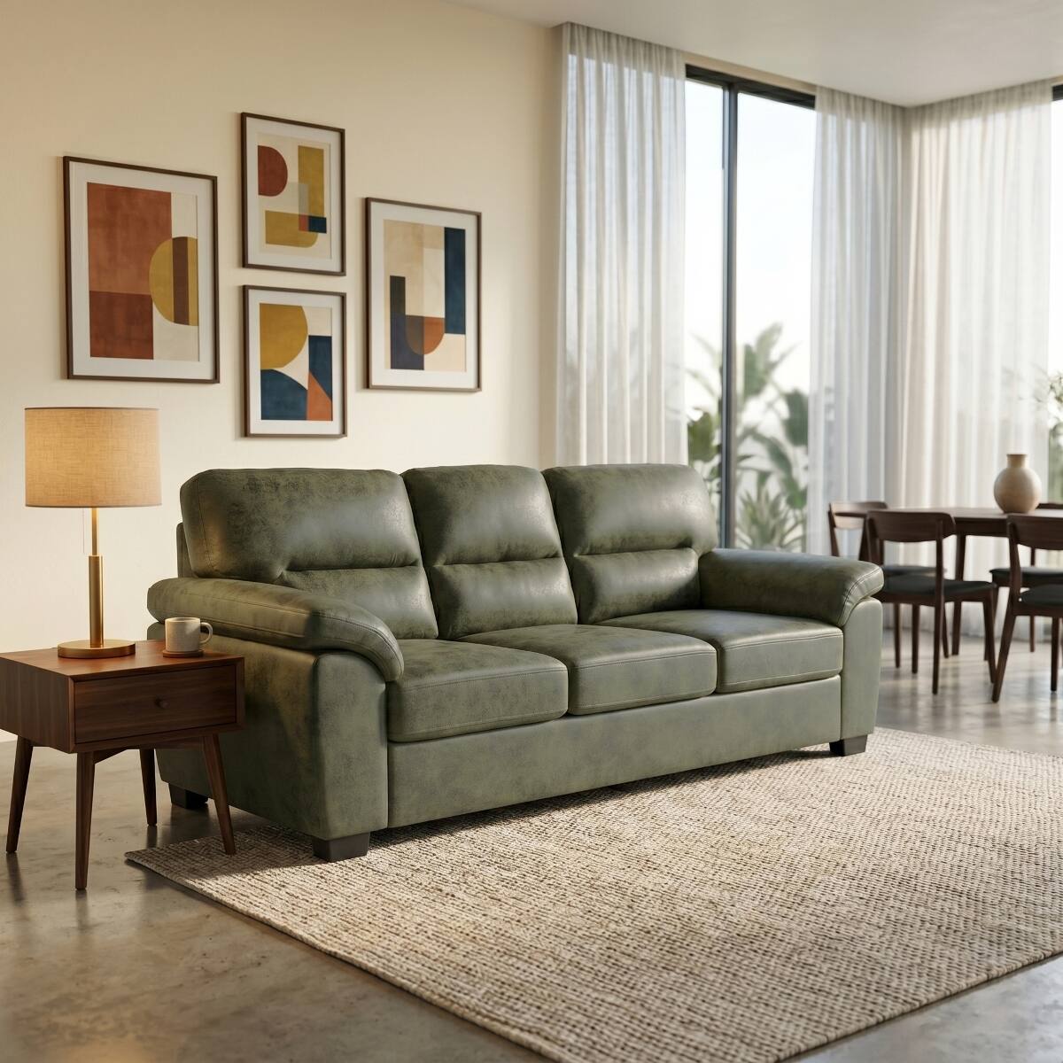 Angle. Ropilly - Ropilly Olive Green Upholstered Sofa, 81 Inch 3 Seater Sofa with Padded Armrests for Living Room - Olive Green.