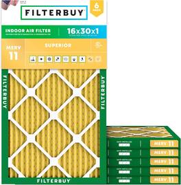 Filterbuy - 16x30x1 MERV 11 Pet & Allergy Defense, Electrostatic Pleated HVAC AC Furnace Air Filters Replacement (6-Pack) - Gold