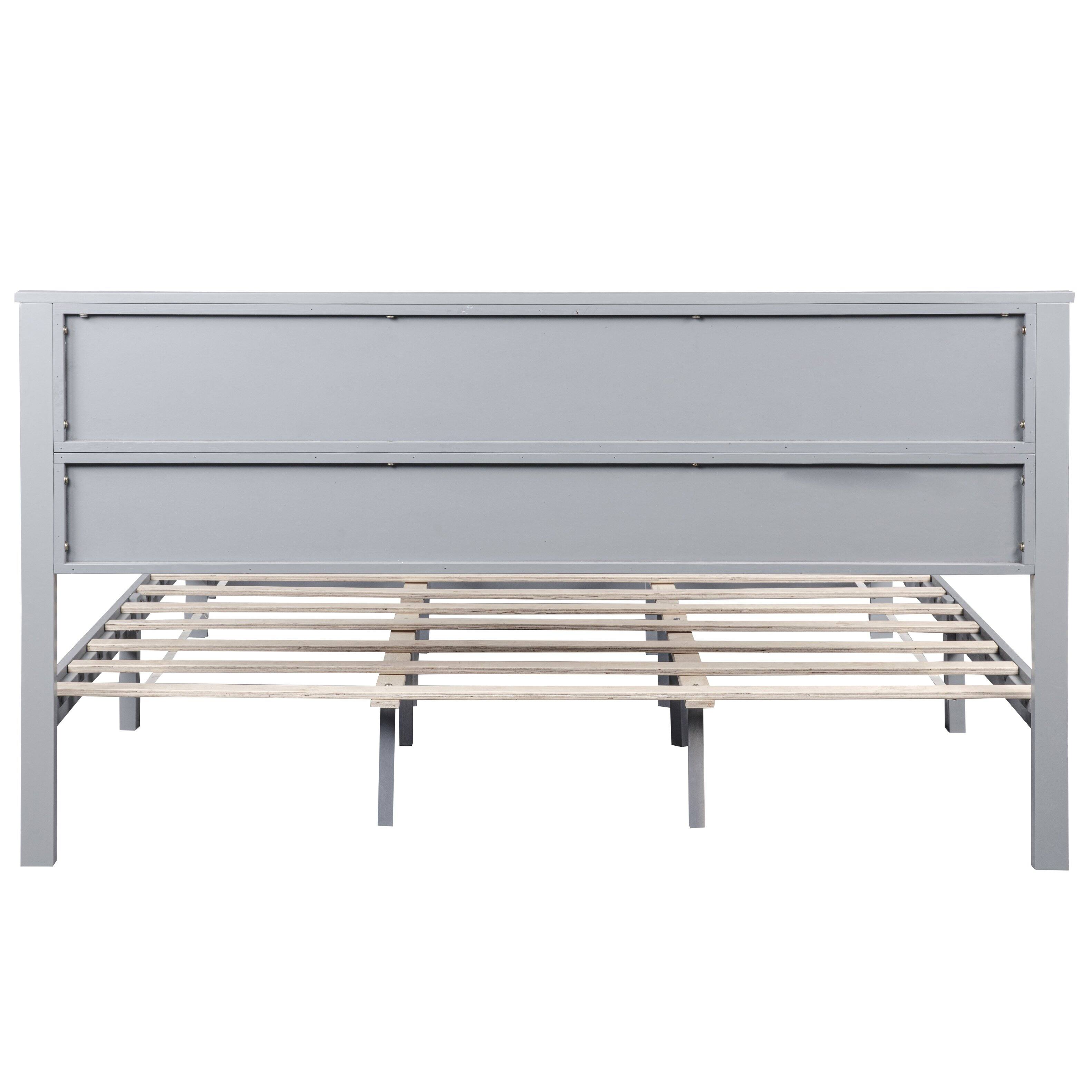 Alt View 3. Whisen - Farmhouse Platform Bed with Barn Door Designed Headboard and Footboard - Gray.