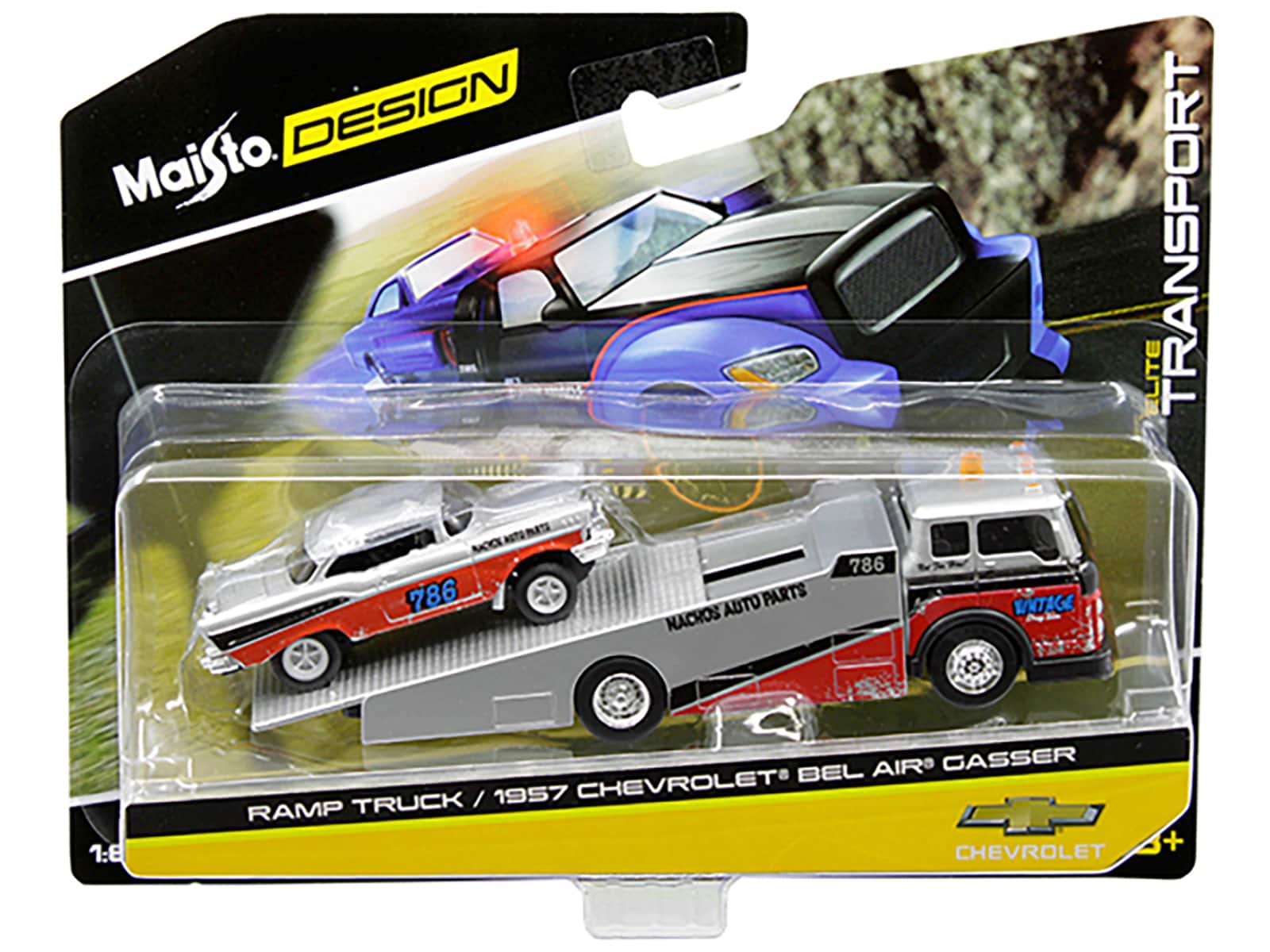 "1957 Chevrolet Bel Air Gasser #786 Silver and Red with Ramp Tow Truck ""Elite Transport"" 1/64 Diecast Models by Maisto" price history on PriceWatchPro