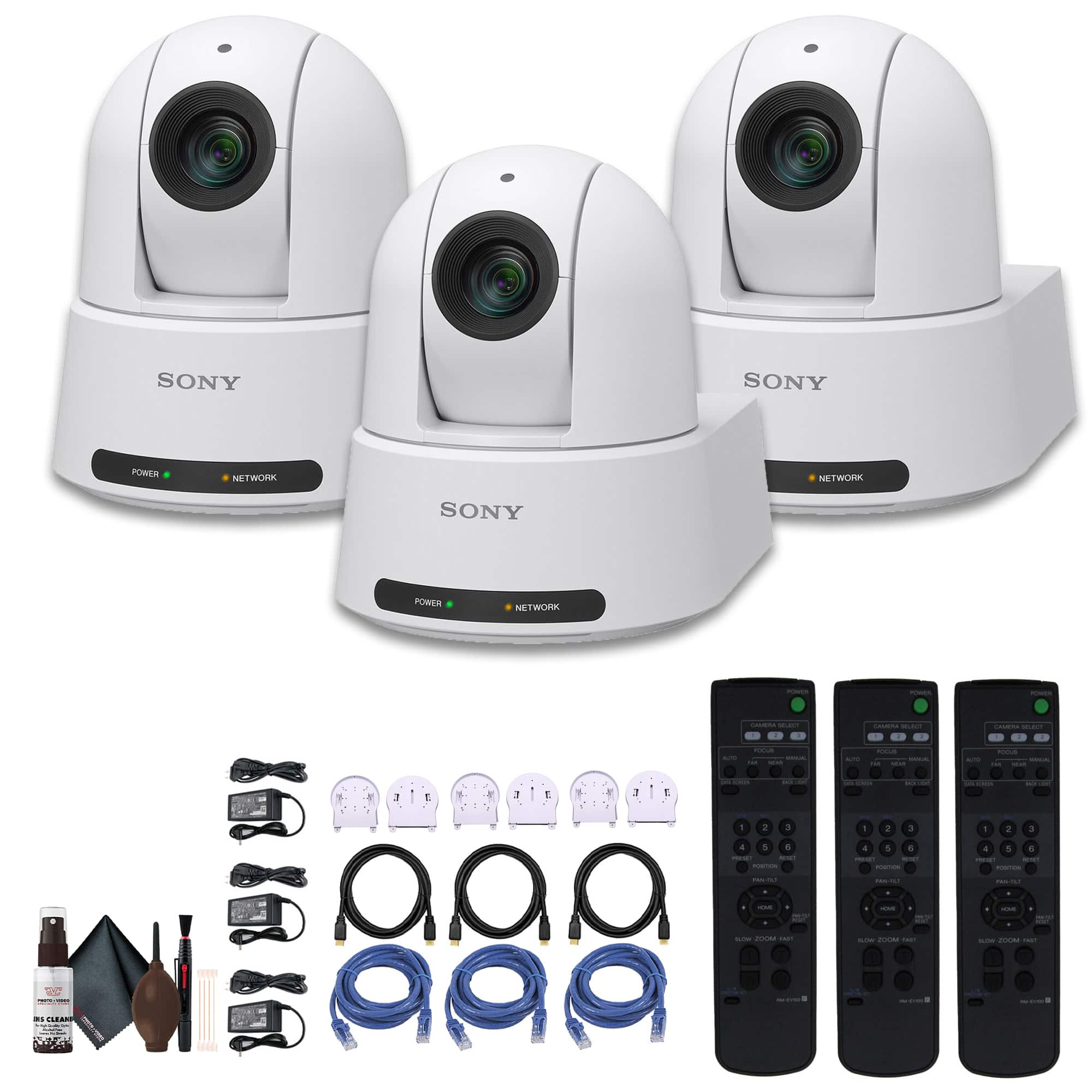 3 x Sony SRG-A40 4K PTZ Camera with Built-In AI and 30x/40x Clear Image Zoom - White