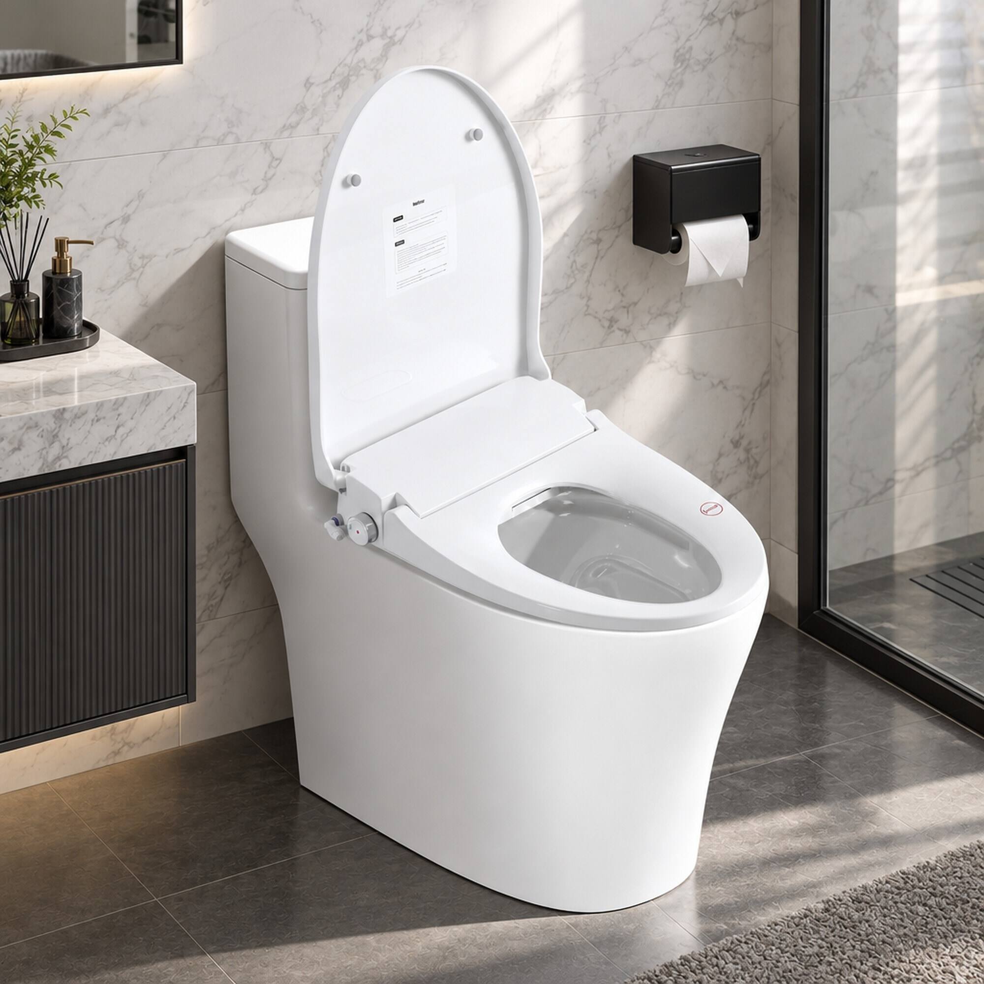 Alt View 1. RYHNUYNE - Smart Bidet Toilet Seat, Side Knob Heated Seat Water Temperature and Pressure Adjustment Automatic Nozzle Cleaning - White.