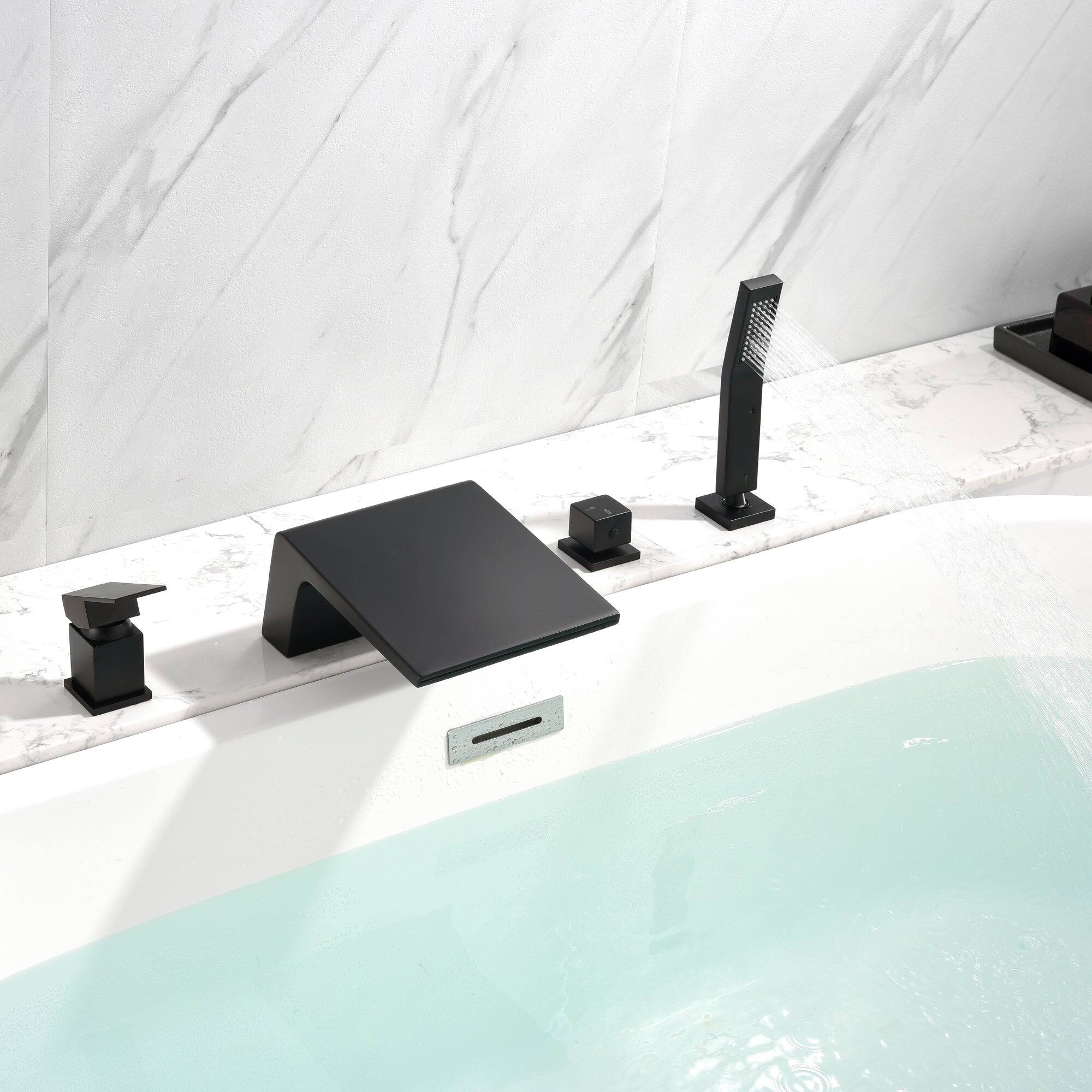 Alt View 10. Boyel Living - Single-Handle Tub Deck Mount Roman Tub Faucet with Hand Shower and Water Suply Hose in Matte Black - Matte Black.