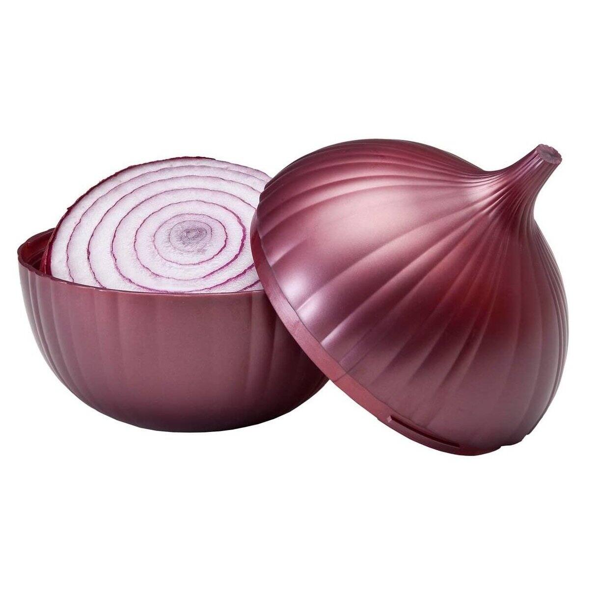Angle. Hutzler - Onion Saver Keeper Storage Container - Keeps Fresh Longer - Red.