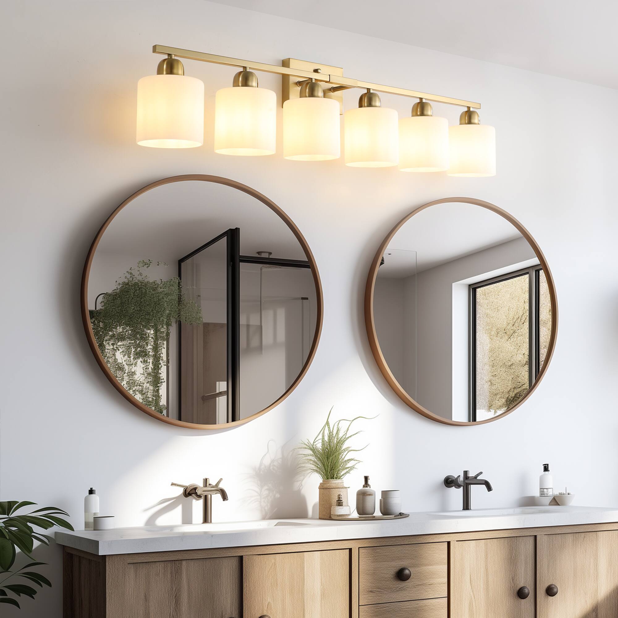 Angle. HOMLUX - 38.19 in. 6 Lights Gold LED Vanity Light Bar Vanity Accent Lighting Fixtures and Metal Wall Sconces with Crystal Shade.