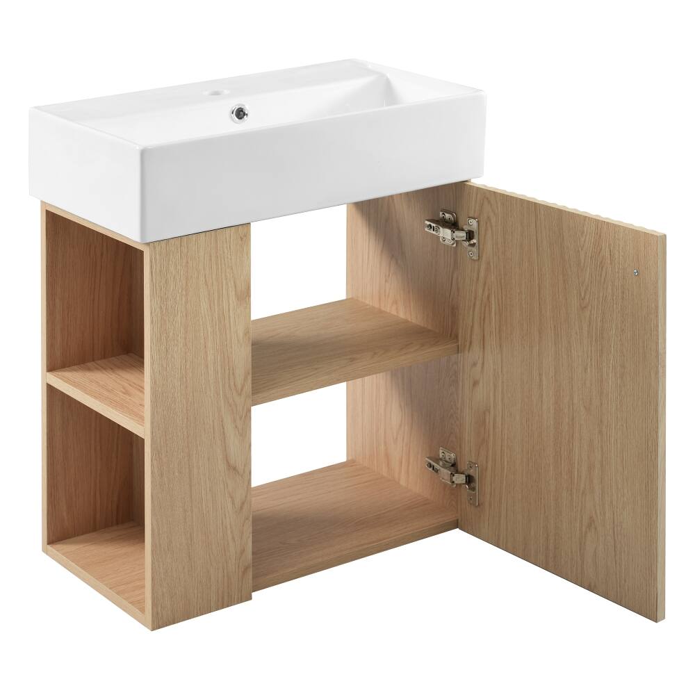 Alt View 8. Loheer - Loheer 21.6 inch floating bathroom vanity Wood Wall Mounted Vanity with Ceramic Basin Sink - Wood.