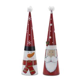 BreeBe - Metal Santa and Snowman Cone (Set of 2) - Red, White, Green