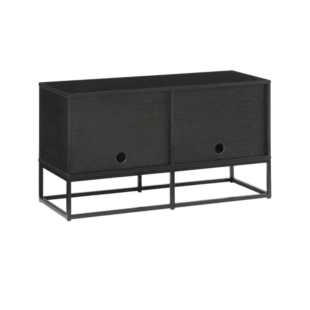 Back. FurniFact - Black Record Player Stand, MDF Steel Industrial Vinyl Console - Black.