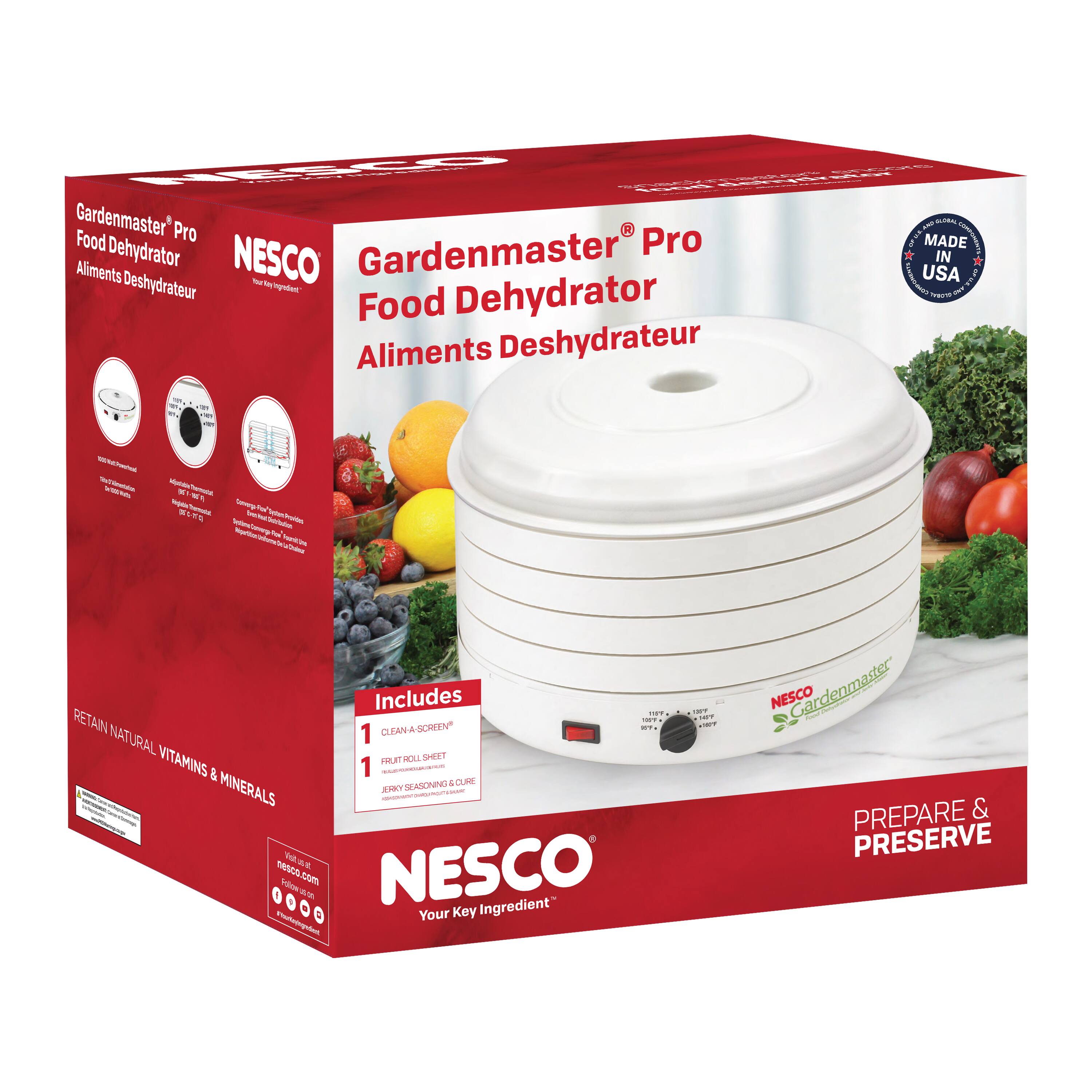 IESTA Gardenmaster Pro H Food Gardenmaster Pro Aliments Dehydrator NESCO ~ - Deshydrateur Met Food Dehydrator Aliments Deshydrateur aI AN E MADE Voe IN (USA NaT - ... - Mna - - -e - - - -  - f - nhnto - ~ a d Tartim - Includes .. RETAIN -. 1 CIFAN A SCHEEN . NATURAL VITAMINS FRLET aA P7 & 1 - WALNNE CLNS MINERALS T - - Th w nes . NESCO com mi a  Your Key Ingredient - -  NESCO ardenmaster PREPARE & PRESERVE