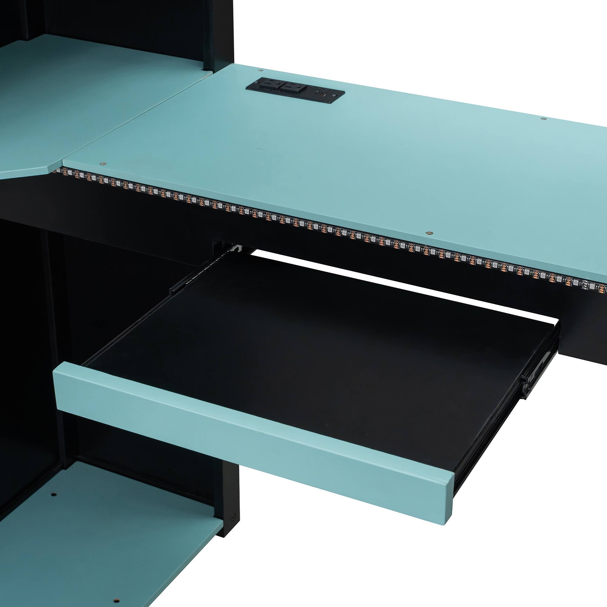 Alt View 4. Anysun - Full Size Wood Loft Bed with,Shelves,Blackout Curtains,and RGB Lights - Blue.