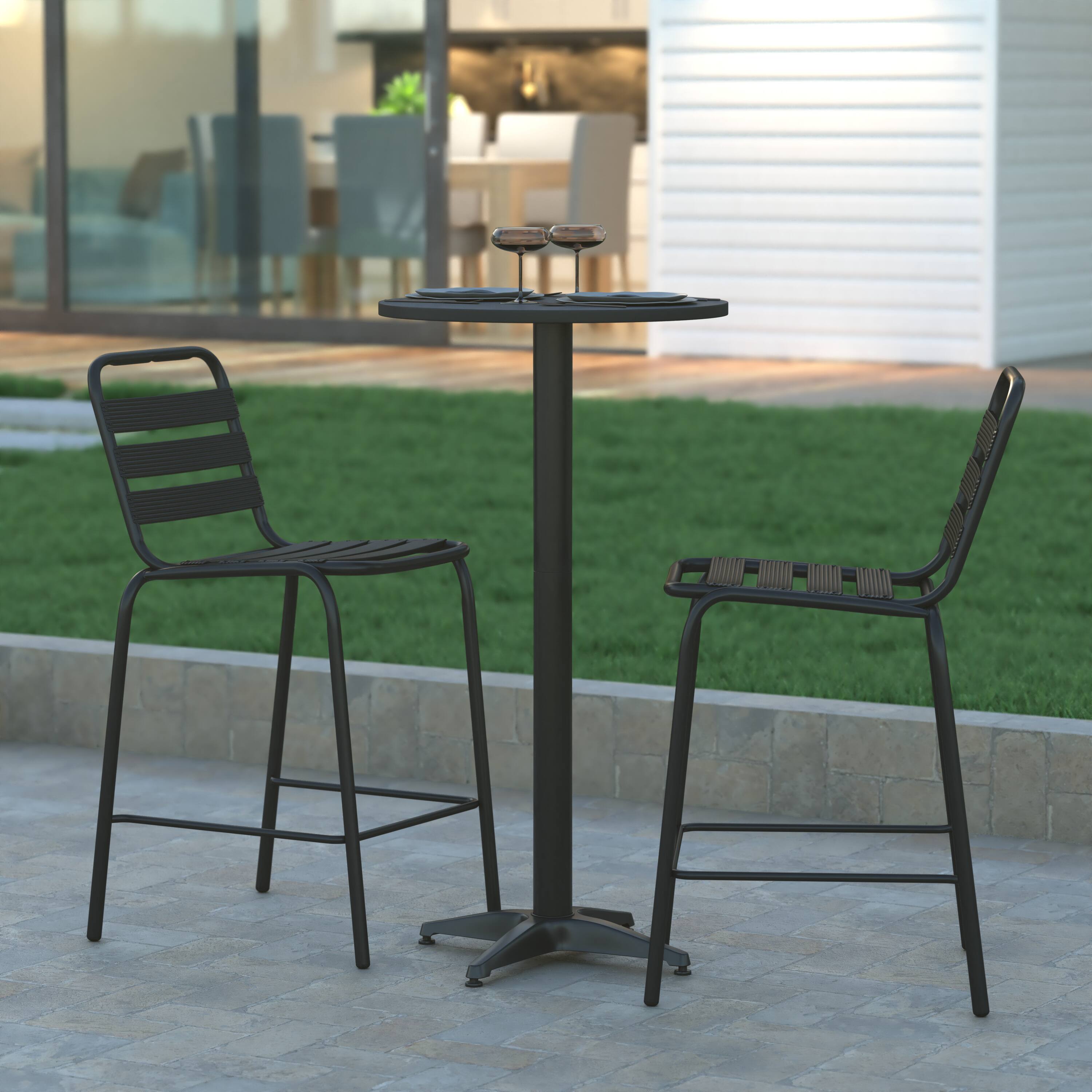 Alt View 1. Emma + Oliver - 23.25" Round Aluminum Indoor-Outdoor Bar Height Table with Flip-Up Table - Black.