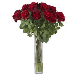 BreeBe - Large Rose Arrangement w/18" Glass Cylinder - Red