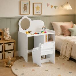 Loheer - Kids Vanity Table with Mirror and Matching Chair, MDF Study and Activity Desk - White