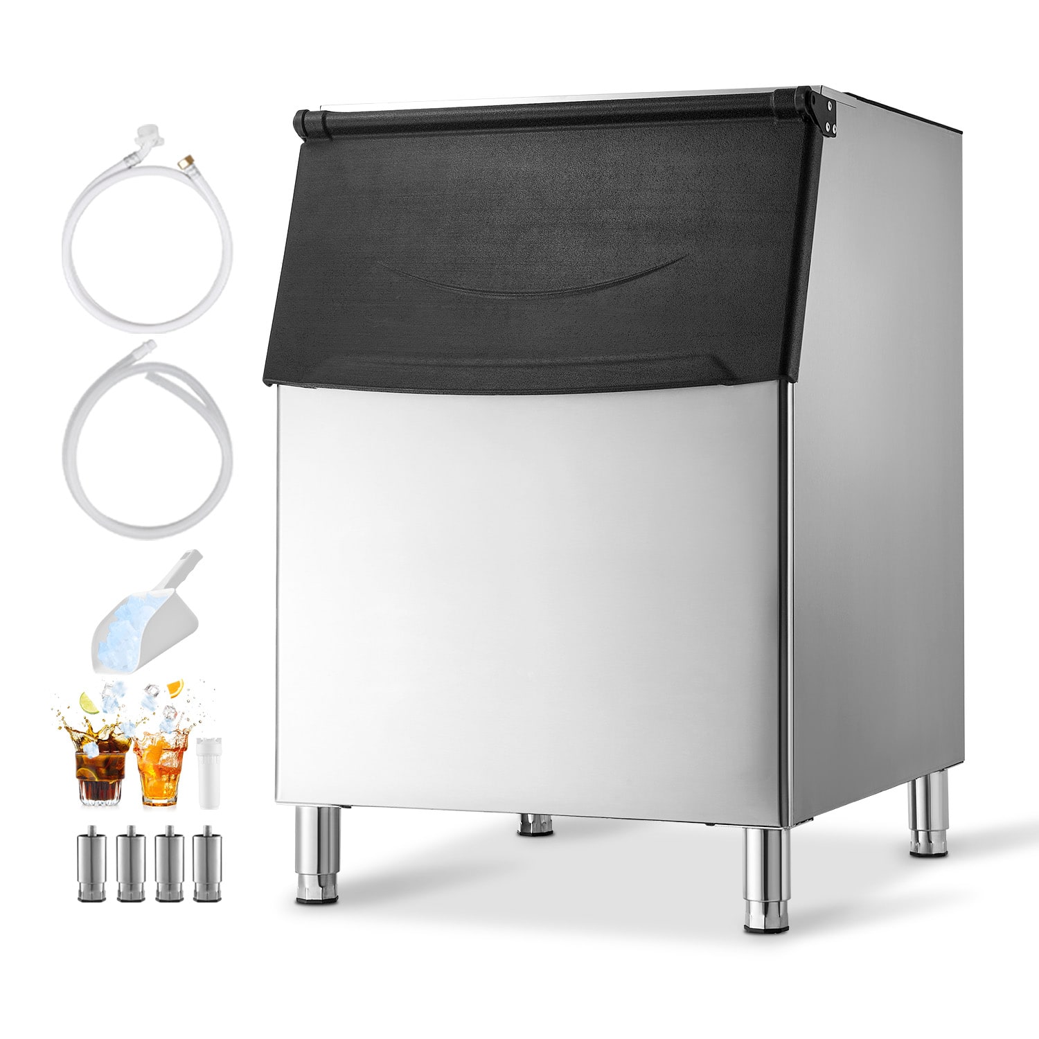 VEVOR - Commercial Ice Maker Storage Bin, 500 LBS Capacity Ice-Bin, Stainless Steel Commercial Ice Storage Bin with Adjustable - Silver