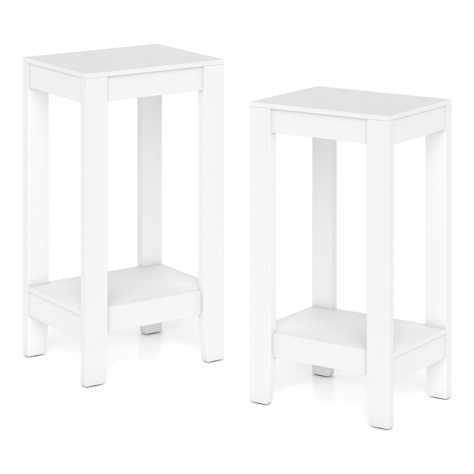 Alt View 9. Costway - Costway 2PCS 2-Tier End Table Rectangular Sofa Side Table with Storage Shelf Small Bedside Table - White.