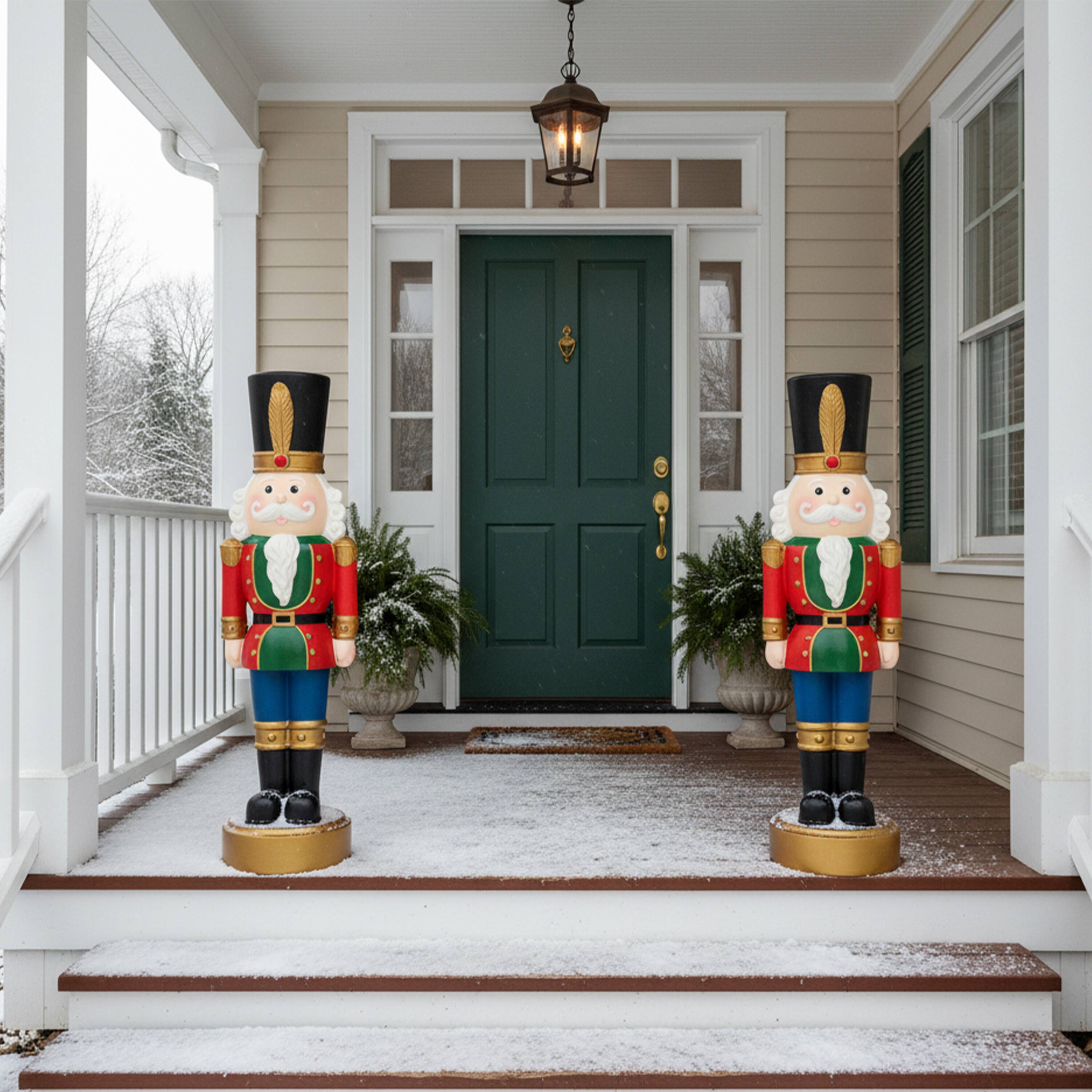 Alt View 7. Sunnydaze - Tommy the Toy Soldier Nutcracker Statue - 37" H - Set of 2 - Red.