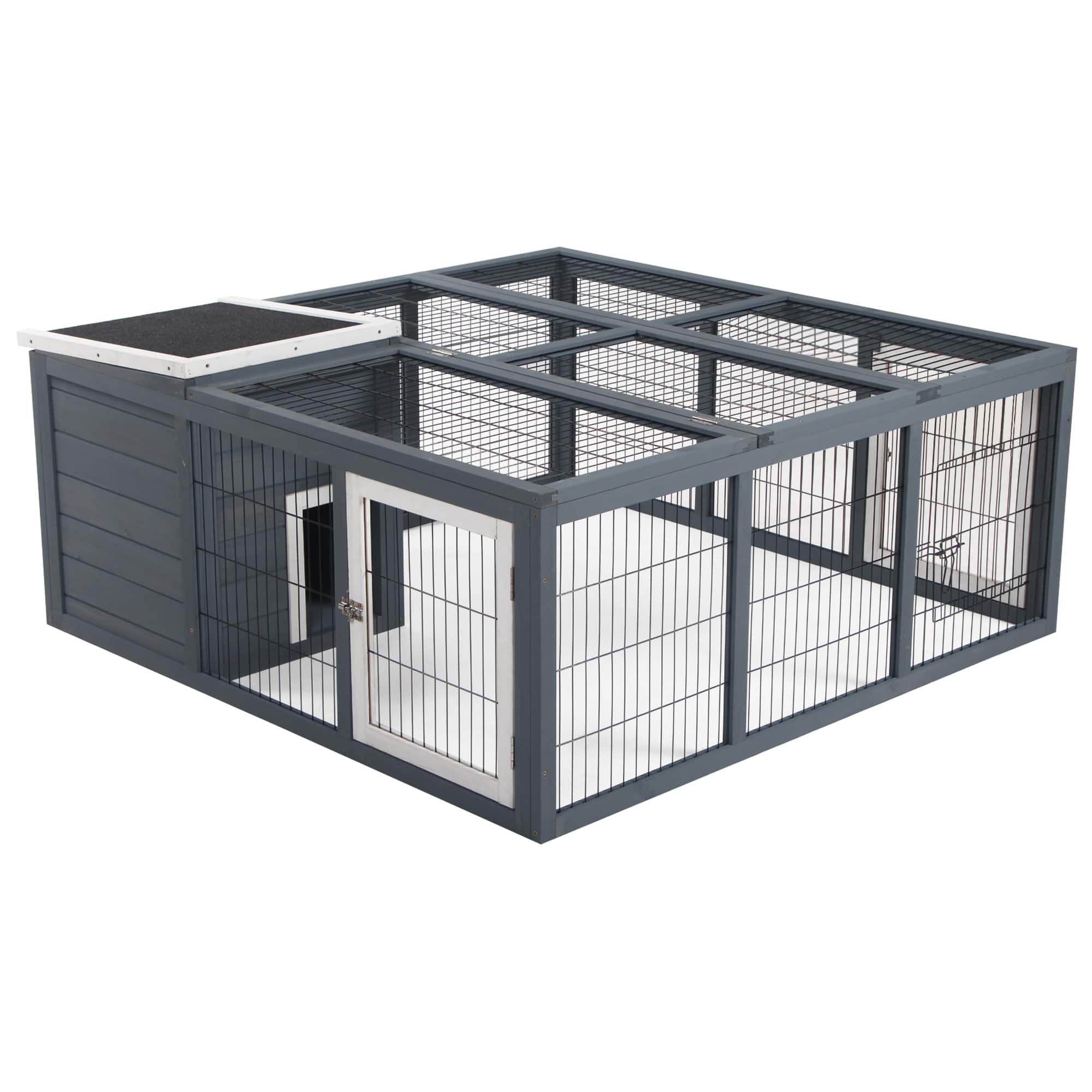 TinyHomie - PawHut Rabbit Hutch Indoor Outdoor Waterproof 3 Ventilation Doors Gray