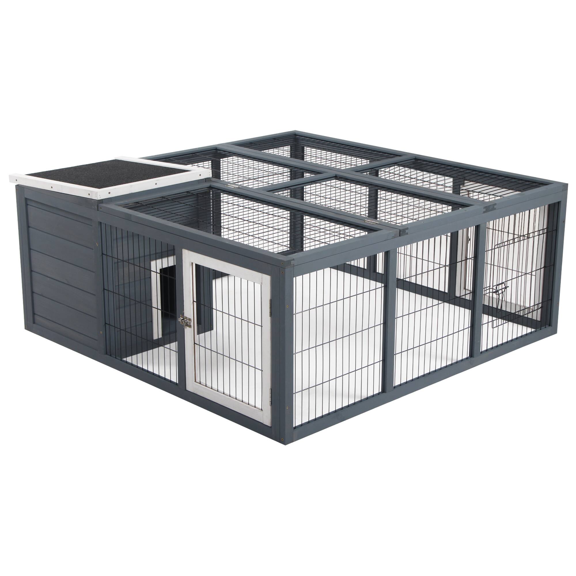 TinyHomie - PawHut Rabbit Hutch Indoor Outdoor Waterproof 3 Ventilation Doors Gray