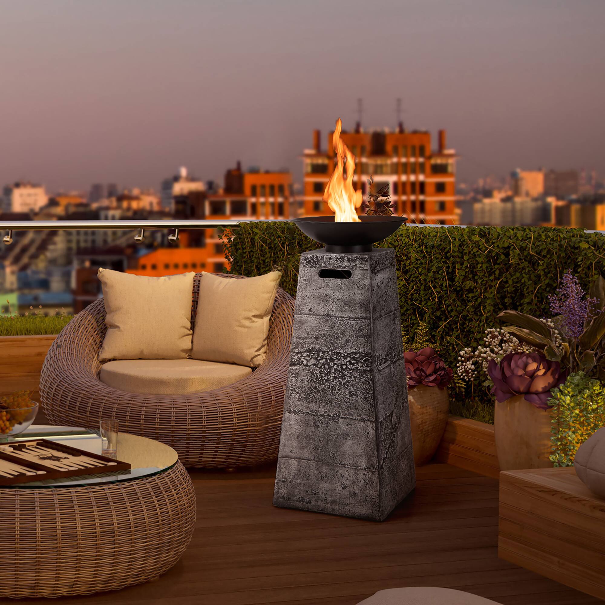 Alt View 1. Costway - Costway 48" Outdoor Propane Fire Bowl Column W/ Lava Rocks & PVC Cover 30,000 BTU - Grey/Black.