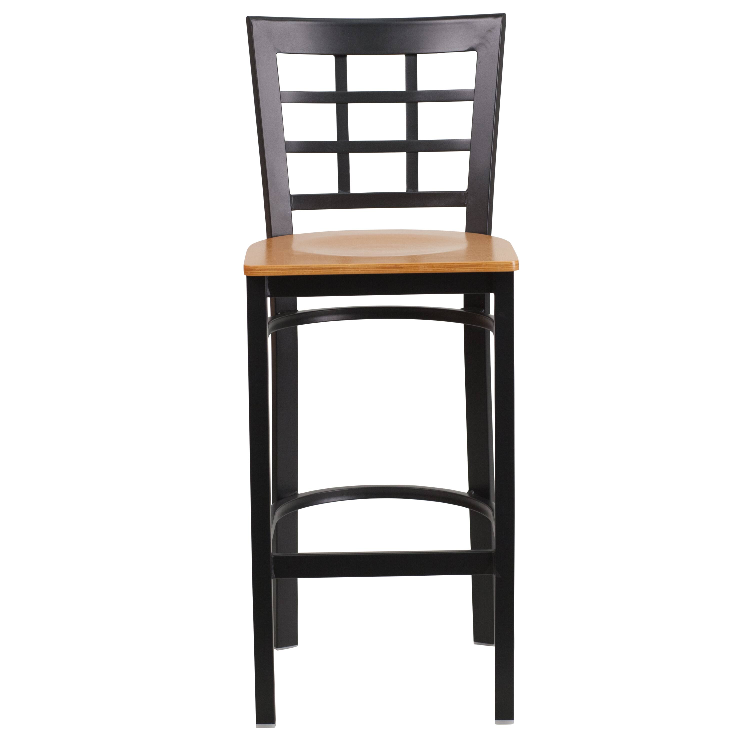 Alt View 5. Emma + Oliver - Window Back Metal Restaurant Dining Barstool - Natural Wood Seat/Black Metal Frame.
