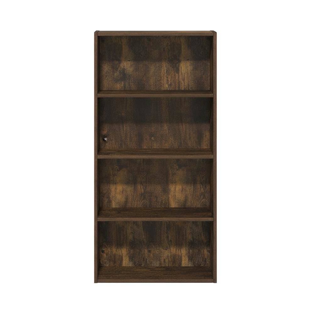 Back. FurniFact - Engineered Wood Bookcase with Shelves for Home Storage and Organization - Amber Pine.