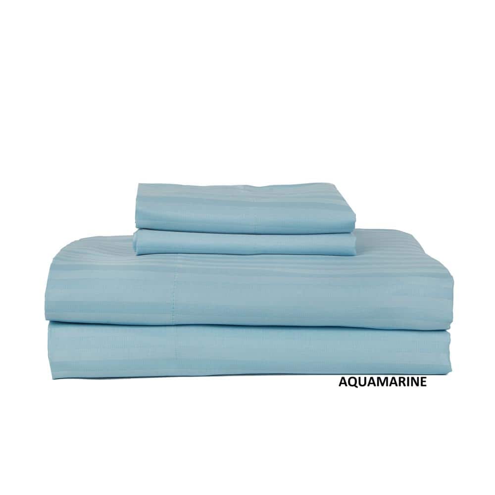 Castle Hill London - 600 Thread Count Sateen Stripe Sheet Set - King - Aqua