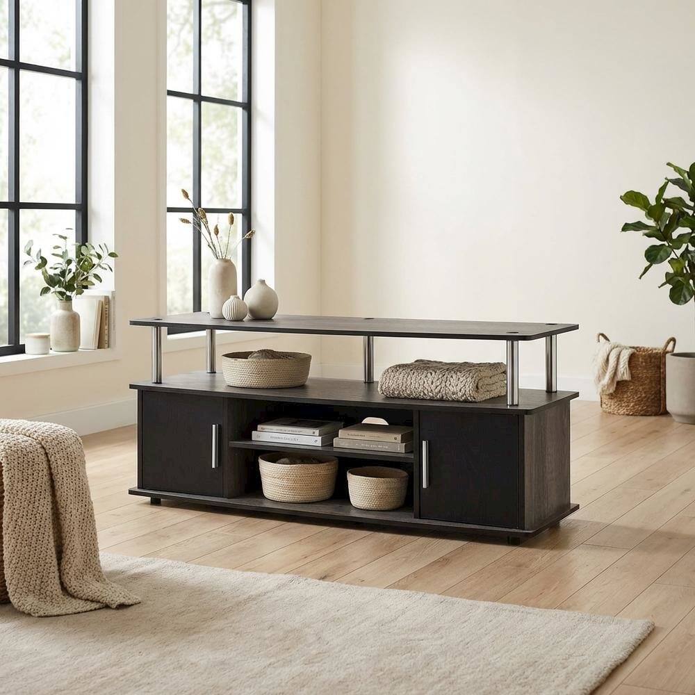 Alt View 2. FurniFact - Weathered Gray, Black TV Stand, Cabinets, Shelves, up to 55 Inch TVs - Gray.