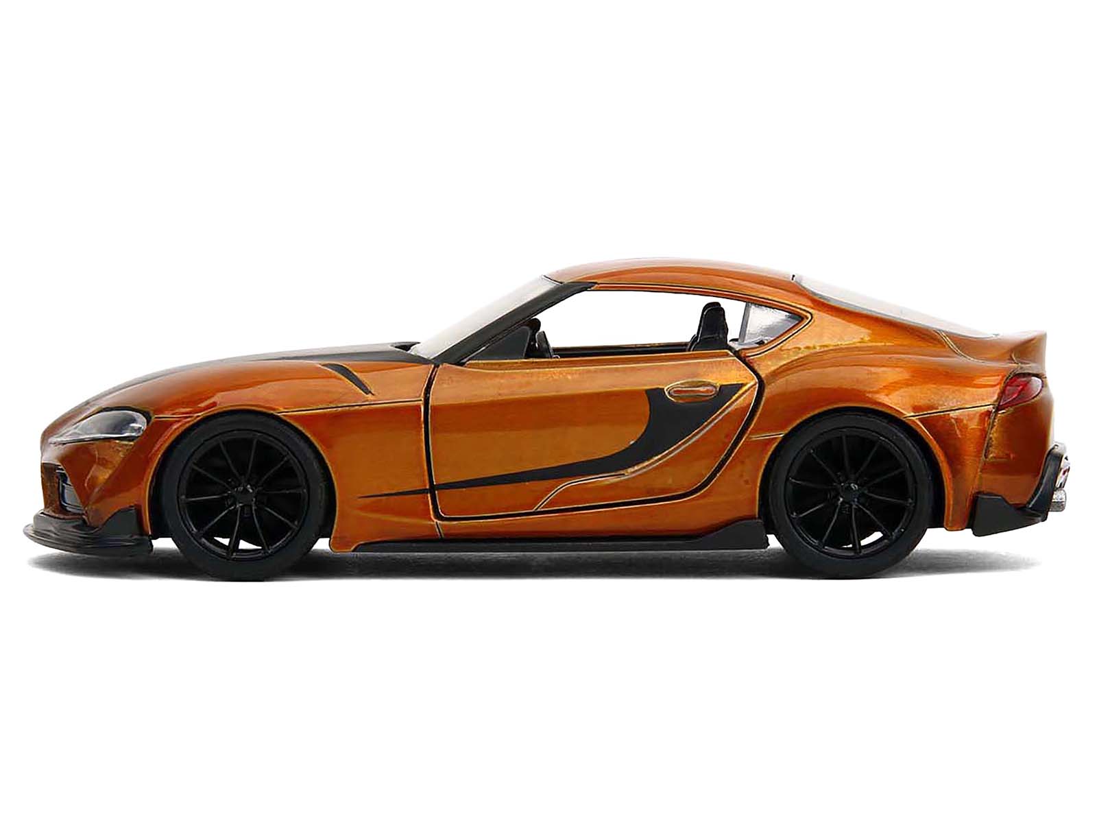 Left. Jada - 2020 Toyota Supra Orange Metallic with Black Stripes "F9" (2021) Movie "Fast & Furious" Series 1/32 - Orange Metallic And Black.