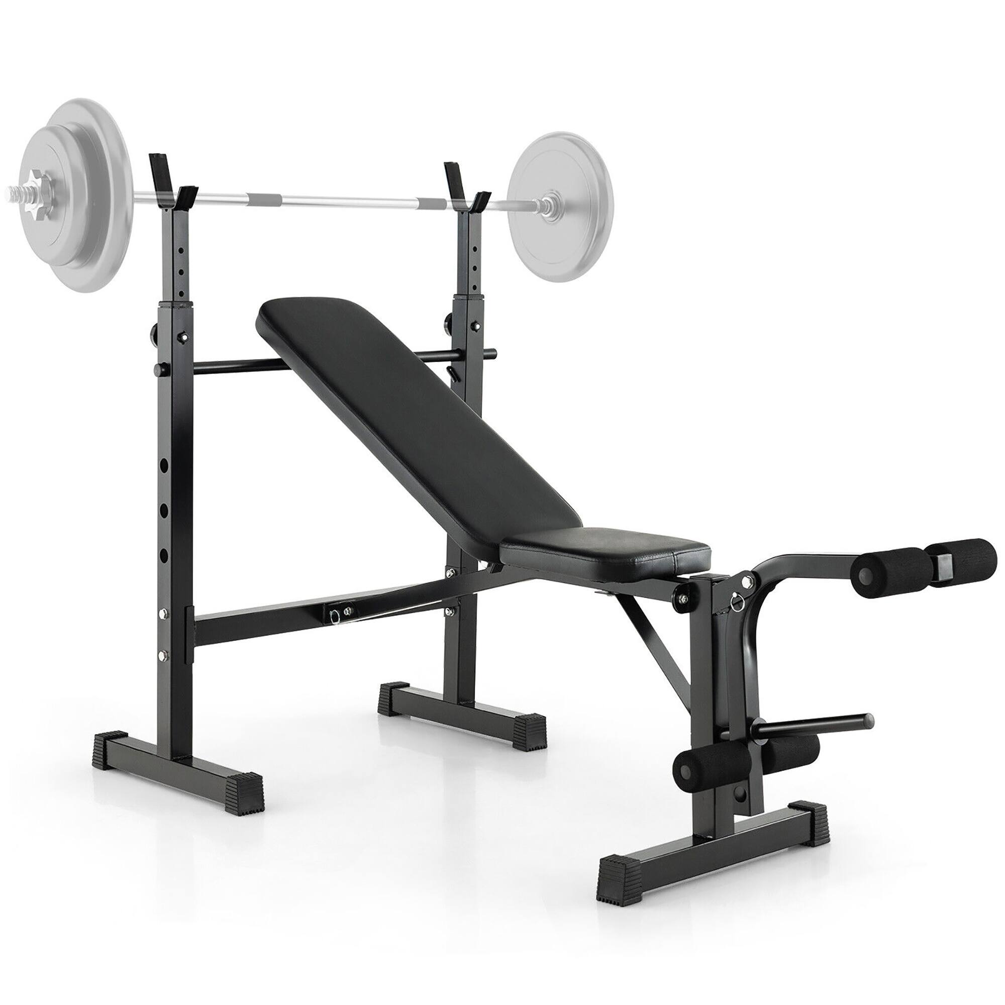 Front. Costway - Adjustable Incline Weight Bench Barbell Rack Set with Leg Developer Fitness Machine - Black.