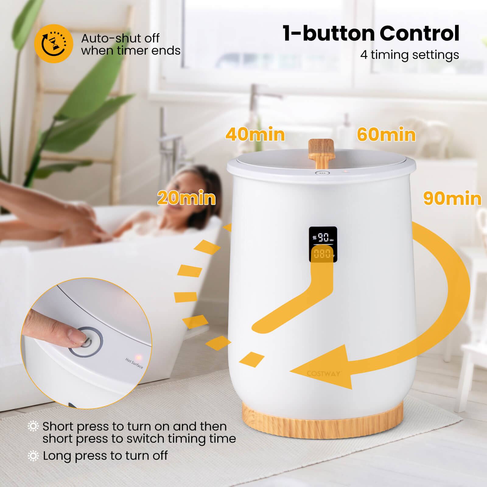 Auto-shut off when timer ends

1-button Control
4 timing settings

20min
40min
60min
90min

Short press to turn on and then short press to switch timing time
Long press to turn off