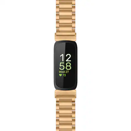 Front. StrapsCo - Evening Bracelet Stainless Steel Watch Band Strap For Fitbit Inspire 3 - Rose Gold.