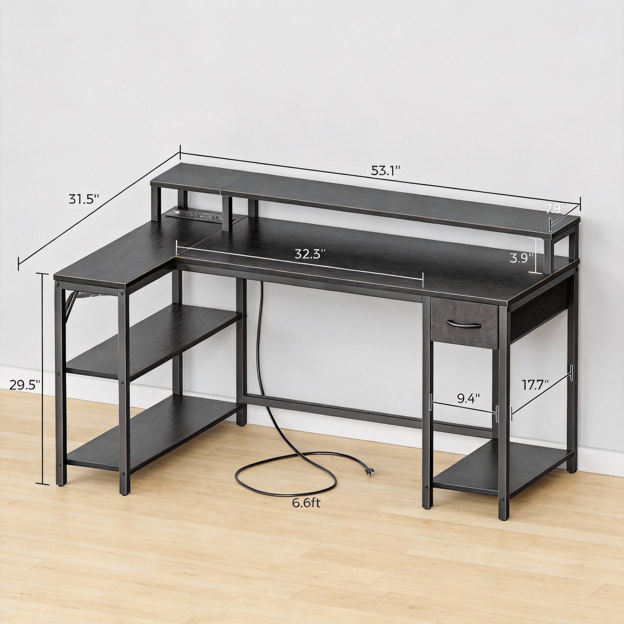 53.1" x 31.5" x 79"  
32.3" x 3.9" x 29.5"  
9.4" x 17.7"  
6.6ft