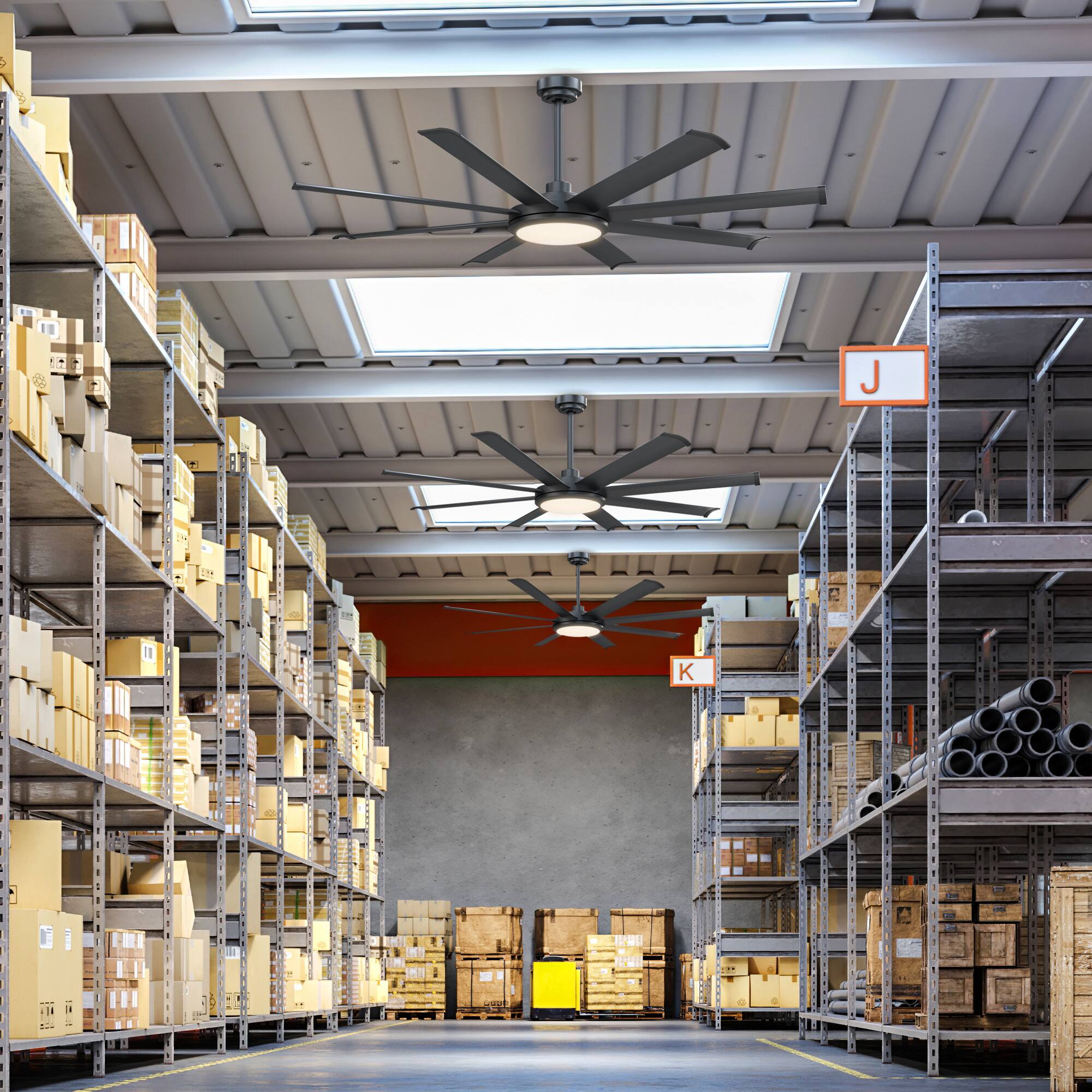 Alt View 1. Parrot Uncle - 60" Modern Matte Black LED Ceiling Fan with Light and Remote - Black.