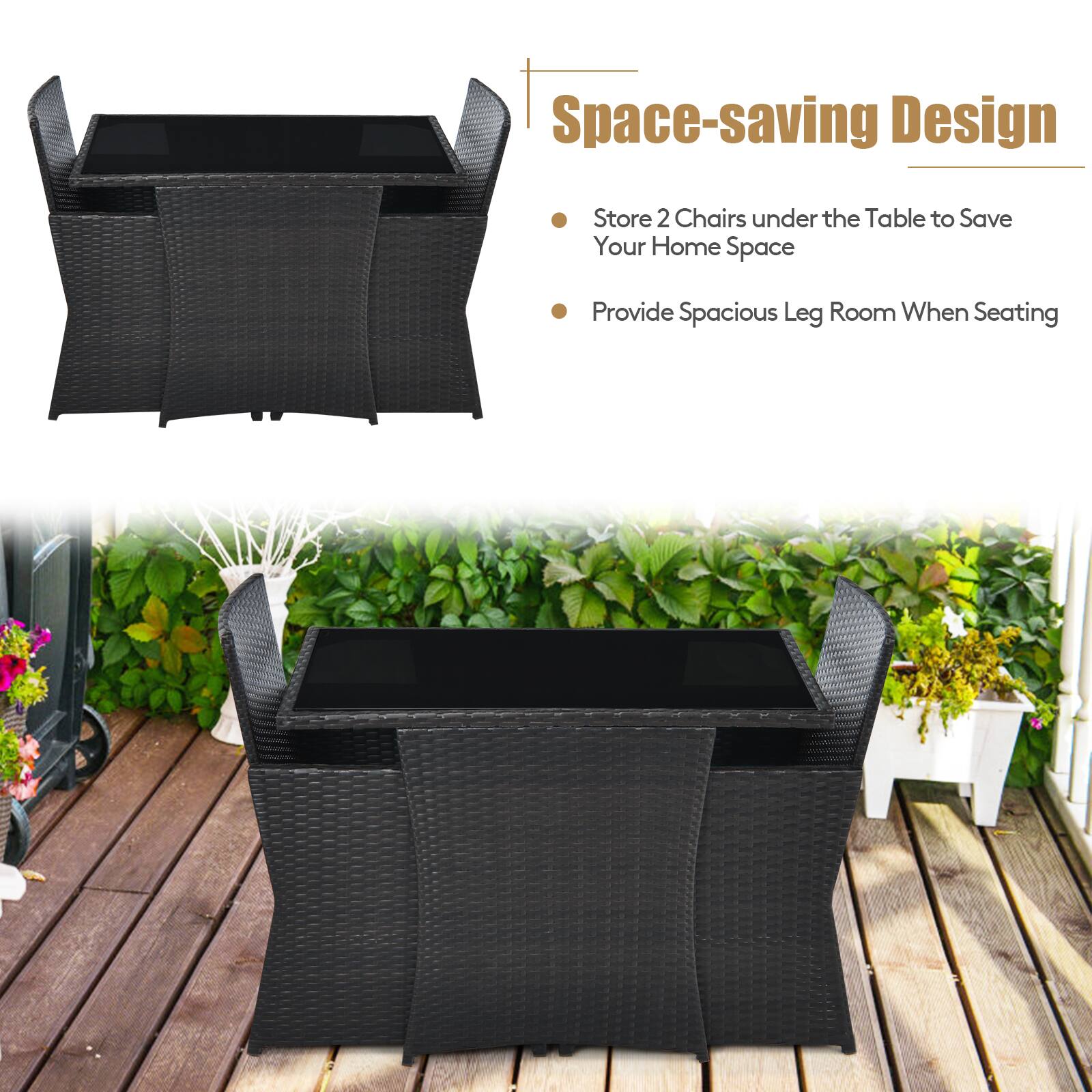 Space-saving Design
Store 2 Chairs under the Table to Save Your Home Space
Provide Spacious Leg Room When Seating