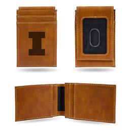 Rico Industries - Illinois Fighting Illini Laser Engraved Brown Front Pocket Wallet/Money Clip - Multi