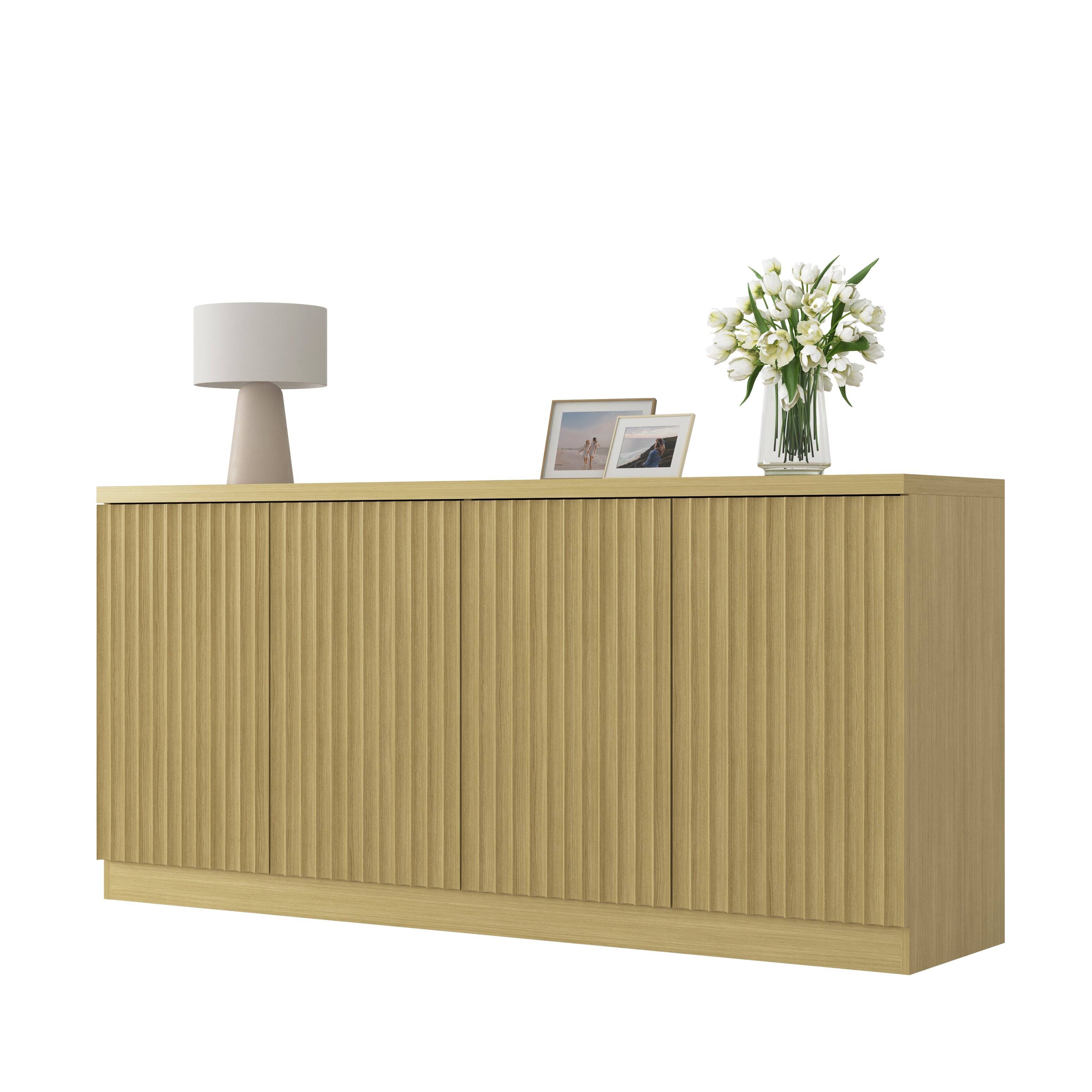 Alt View 3. Z-Edge - Buffet Cabinet with Storage, 62.6" Sideboard Cabinet with 4 Doors & Shelves, Modern Coffee Bar for Kitchen, Living Room - Natural.