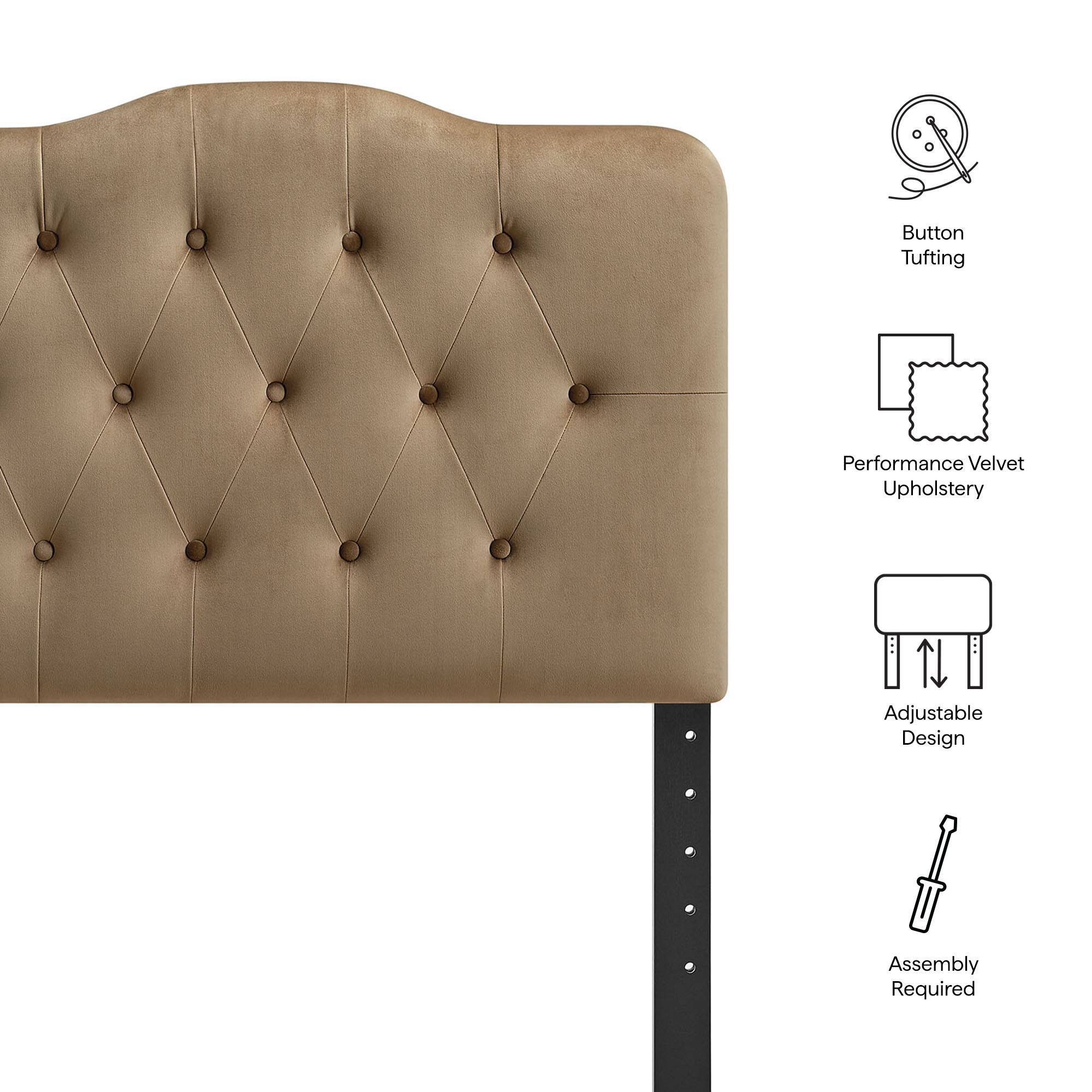 Button Tufting  
Performance Velvet Upholstery  
Adjustable Design  
Assembly Required