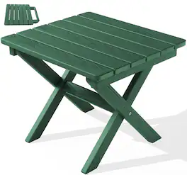 SERWALL - Small Folding Side Table, HDPE Outdoor End Table - Green