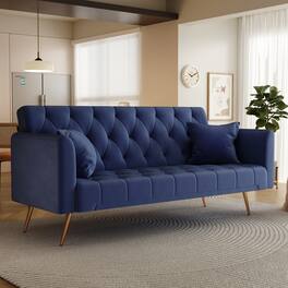 GOODSILO - Convertible Velvet Sofa Bed with Adjustable Backrest for Small Spaces, Living Room and Office Use - Blue
