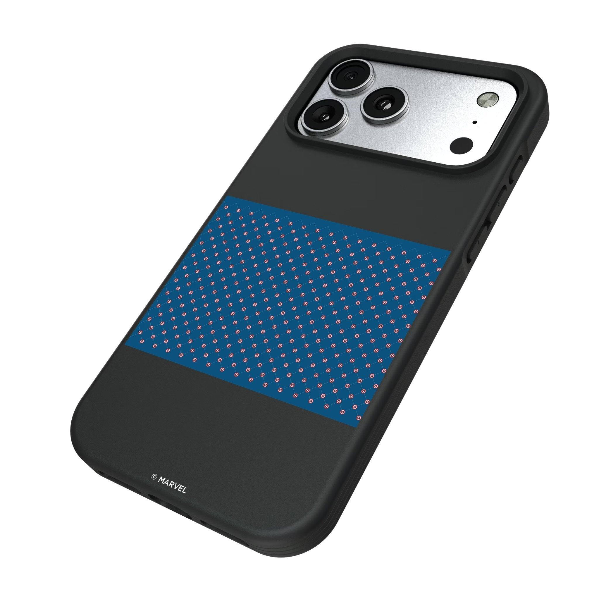 Angle. Keyscaper - Marvel Pattern Bump Phone Case - Apple iPhone 17 - Captain America.