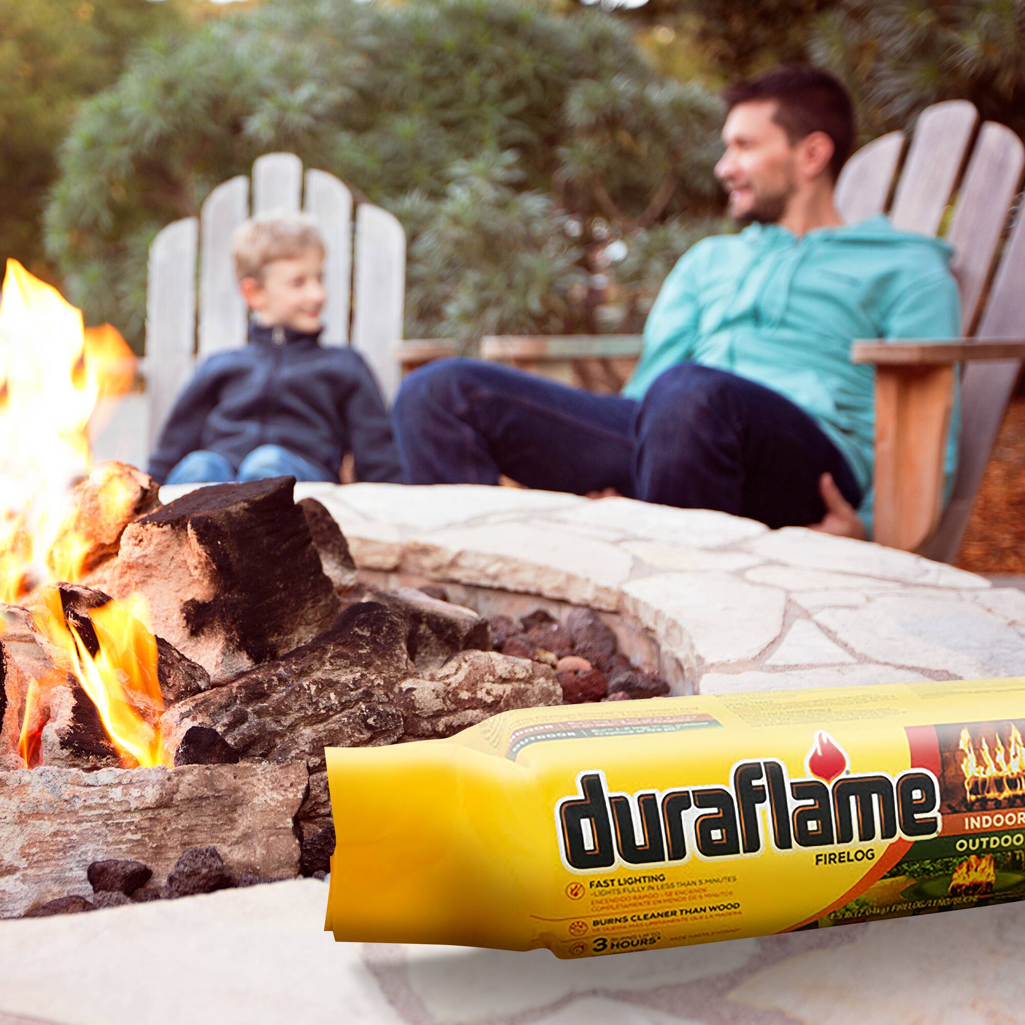 duraflame FIRELOG OUTDOOR INDOOR FAST LIGHTING TSA nA 1 NES TLALT - CF AMATS TRIAN WOOD InRo PURNS CLEANER - -. 3 HOURS