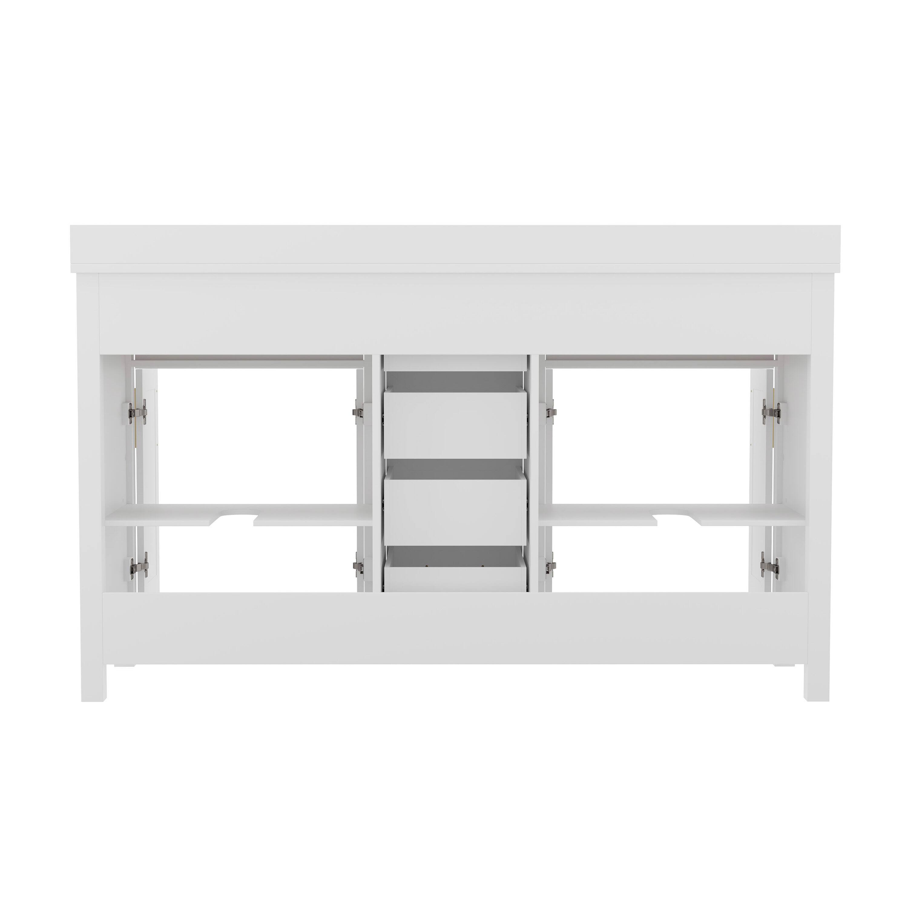 Back. Flash Furniture - Vega 60 Inch Bathroom Double Vanity with 2 Sinks, 2 Storage Cabinets with Soft Close Doors and 6 Drawers, Carrara Marble - White.